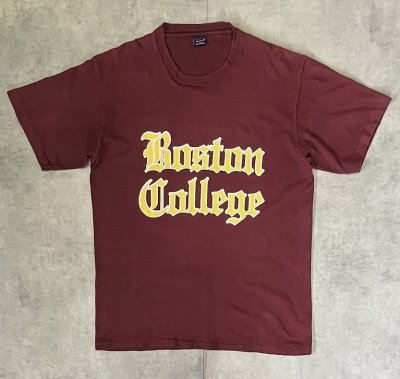 画像1: 90'S BOSTON COLLEGE シングルステッチ 半袖 Tシャツ バーガンディ USA製 (VINTAGE)