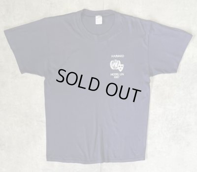 画像1: 80'S HARVARD UNIVERSITY 両面プリント シングルステッチ 半袖 Tシャツ ネイビー USA製 (VINTAGE)