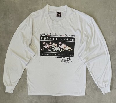 画像1: 90'S FIRST UNION シングルステッチ 両面プリント 長袖 Tシャツ ホワイト USA製 (VINTAGE)