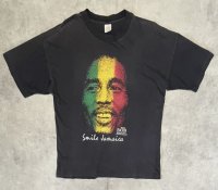 90'S BOB MARLEY "SMILE JAMAICA" 両面プリント シングルステッチ 半袖 Tシャツ ブラック ジャマイカ製 (VINTAGE)
