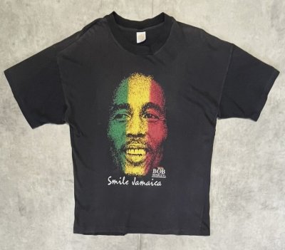画像1: 90'S BOB MARLEY "SMILE JAMAICA" 両面プリント シングルステッチ 半袖 Tシャツ ブラック ジャマイカ製 (VINTAGE)