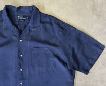 他の写真2: 90'S RALPH LAUREN "CALDWELL" シルク/リネン 裾ロゴ 半袖 オープンカラーシャツ ネイビー (VINTAGE)