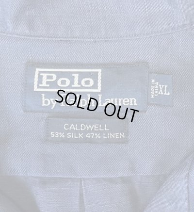 画像2: 90'S RALPH LAUREN "CALDWELL" シルク/リネン 裾ロゴ 半袖 オープンカラーシャツ ネイビー (VINTAGE)