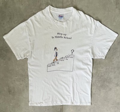 画像1: 90'S STEP UP TO MIDDLE SCHOOL シングルステッチ 両面プリント 半袖 Tシャツ ホワイト (VINTAGE)
