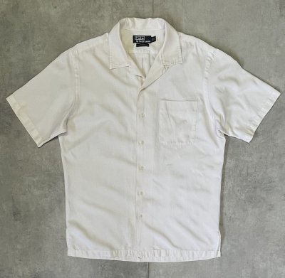 画像1: 90'S RALPH LAUREN "CALDWELL" シルク/コットン ロゴ無し 半袖 オープンカラーシャツ オフホワイト (VINTAGE)