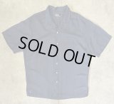 90'S RALPH LAUREN "CALDWELL" シルク/リネン 裾ロゴ 半袖 オープンカラーシャツ ネイビー (VINTAGE)