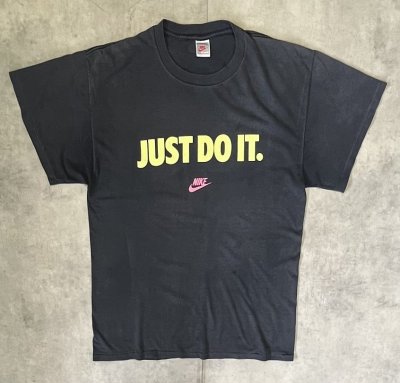 画像1: 90'S NIKE "JUST DO IT." 銀タグ シングルステッチ 両面プリント Tシャツ ブラック USA製 (VINTAGE)
