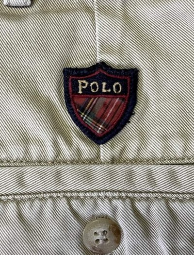 画像6: 90'S RALPH LAUREN "クレストロゴ" ツープリーツ チノショーツ ベージュ USA製 (VINTAGE)