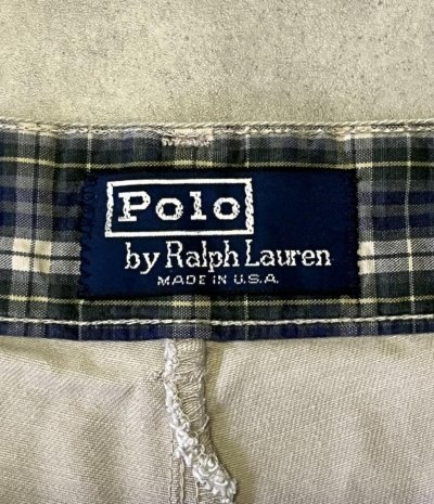 画像2: 90'S RALPH LAUREN "クレストロゴ" ツープリーツ チノショーツ ベージュ USA製 (VINTAGE)