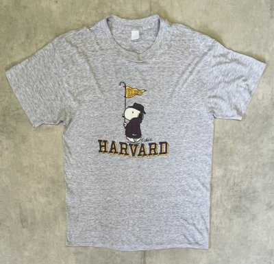 画像1: 80'S HARVARD x SNOOPY シングルステッチ 半袖 Tシャツ ヘザーグレー (VINTAGE)