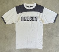 80'S OREGON シングルステッチ 半袖 フットボール Tシャツ ネイビー/ホワイト (VINTAGE)