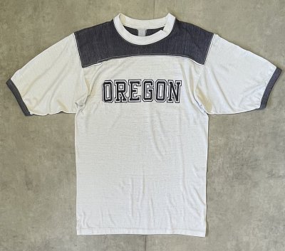 画像1: 80'S OREGON シングルステッチ 半袖 フットボール Tシャツ ネイビー/ホワイト (VINTAGE)
