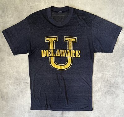 画像1: 80'S DELAWARE トライブレンド シングルステッチ 半袖 Tシャツ ダークネイビー (VINTAGE)