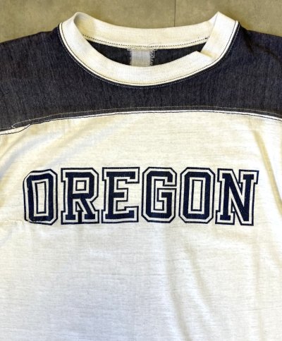 画像3: 80'S OREGON シングルステッチ 半袖 フットボール Tシャツ ネイビー/ホワイト (VINTAGE)