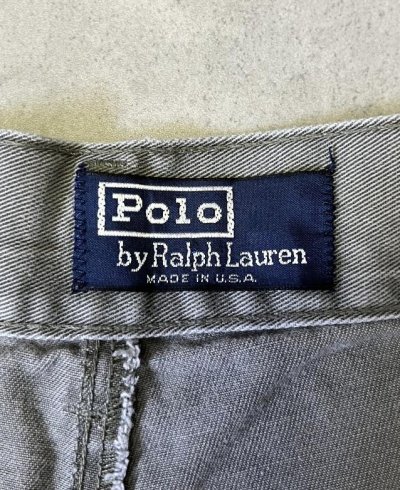 画像2: 90'S RALPH LAUREN "ボックスロゴ" ツープリーツ チノショーツ カーキ USA製 (VINTAGE)