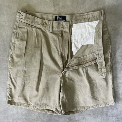 画像3: 90'S RALPH LAUREN "クレストロゴ" ツープリーツ チノショーツ ベージュ USA製 (VINTAGE)