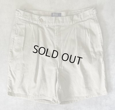 画像1: 90'S RALPH LAUREN "クレストロゴ" ツープリーツ チノショーツ ベージュ USA製 (VINTAGE)
