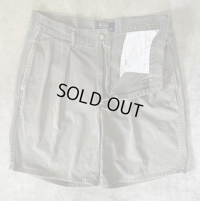 画像3: 90'S RALPH LAUREN "ボックスロゴ" ツープリーツ チノショーツ カーキ USA製 (VINTAGE)