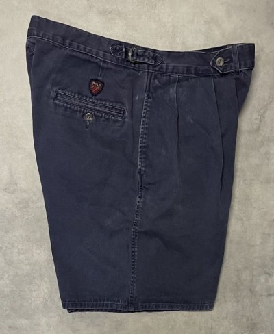 画像4: 90'S RALPH LAUREN "クレストロゴ" ツープリーツ チノショーツ ネイビー USA製 (VINTAGE)