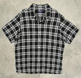 90'S RALPH LAUREN "CLAYTON" リネン ロゴ無し 半袖 オープンカラーシャツ ブラック/ホワイト (VINTAGE)
