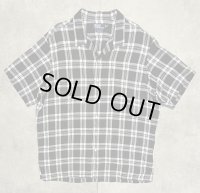 90'S RALPH LAUREN "CLAYTON" リネン ロゴ無し 半袖 オープンカラーシャツ ブラック/ホワイト (VINTAGE)