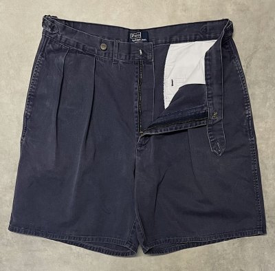 画像3: 90'S RALPH LAUREN "クレストロゴ" ツープリーツ チノショーツ ネイビー USA製 (VINTAGE)