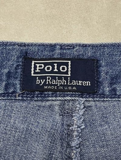 画像2: 90'S RALPH LAUREN "ボックスロゴ" ツープリーツ デニムショーツ インディゴ USA製 (VINTAGE)