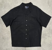 90'S RALPH LAUREN "CALDWELL" シルク/コットン ロゴ無し 半袖 オープンカラーシャツ ブラック (VINTAGE)