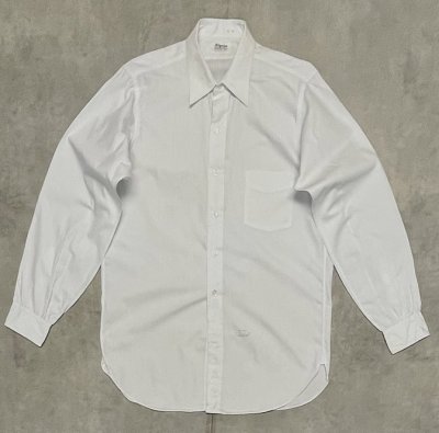 画像1: 60'S PILGRIM "FORMEASE COLLAR" マチ付き 長袖 ポプリンシャツ ホワイト USA製 (DEADSTOCK)
