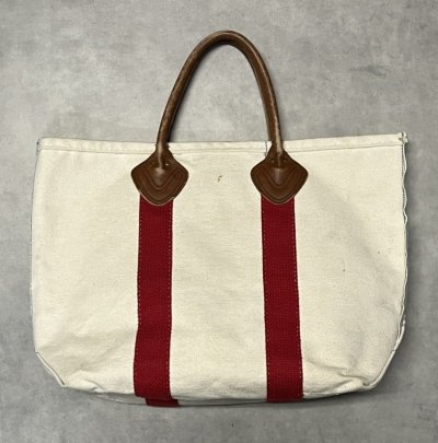 画像8: 80'S LL Bean 単色タグ レザーハンドル キャンバス トートバッグ レッド/オフホワイト USA製 (VINTAGE)