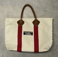 80'S LL Bean 単色タグ レザーハンドル キャンバス トートバッグ レッド/オフホワイト USA製 (VINTAGE)