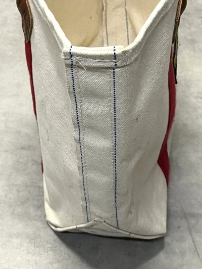 画像4: 80'S LL Bean 単色タグ レザーハンドル キャンバス トートバッグ レッド/オフホワイト USA製 (VINTAGE)