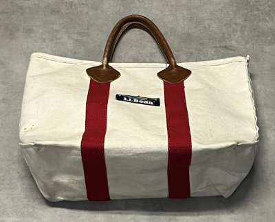 画像7: 80'S LL Bean 単色タグ レザーハンドル キャンバス トートバッグ レッド/オフホワイト USA製 (VINTAGE)