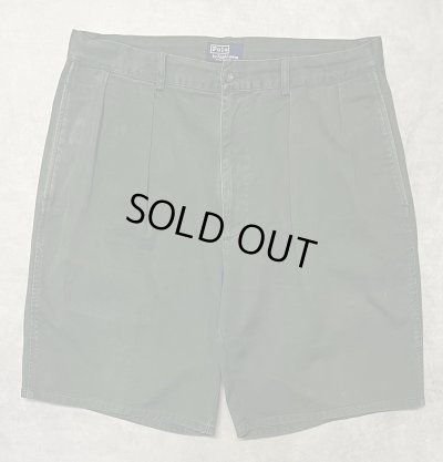 画像1: 90'S RALPH LAUREN "ボックスロゴ" ツープリーツ チノショーツ ダークグリーン TALONジップ USA製 (VINTAGE)