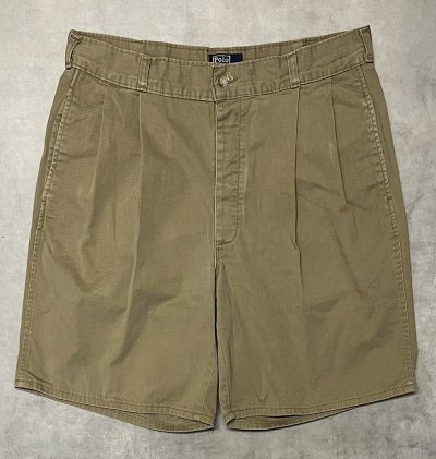 画像1: 90'S RALPH LAUREN ボタンフライ ツープリーツ ミリタリーチノショーツ タン USA製 (VINTAGE)