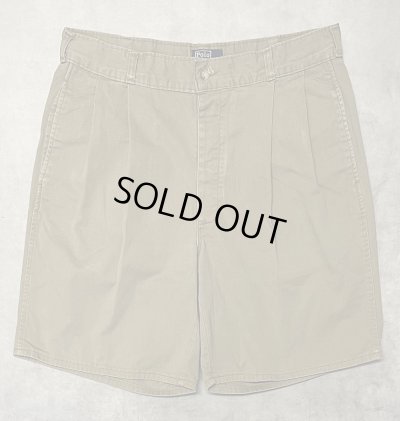 画像1: 90'S RALPH LAUREN ボタンフライ ツープリーツ ミリタリーチノショーツ タン USA製 (VINTAGE)