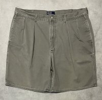 90'S RALPH LAUREN "ボックスロゴ" ツープリーツ チノショーツ カーキ USA製 (VINTAGE)