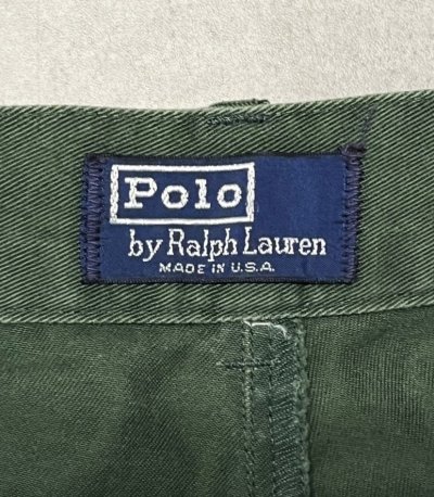 画像2: 90'S RALPH LAUREN "ボックスロゴ" ツープリーツ チノショーツ ダークグリーン TALONジップ USA製 (VINTAGE)