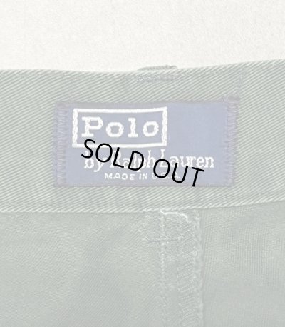画像2: 90'S RALPH LAUREN "ボックスロゴ" ツープリーツ チノショーツ ダークグリーン TALONジップ USA製 (VINTAGE)