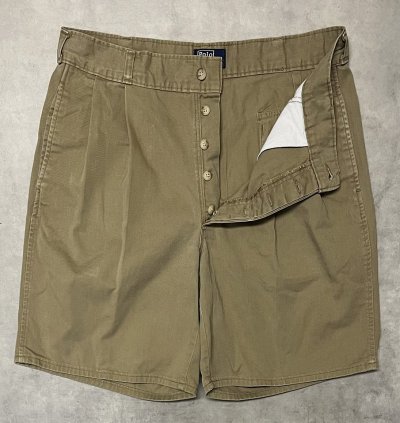 画像3: 90'S RALPH LAUREN ボタンフライ ツープリーツ ミリタリーチノショーツ タン USA製 (VINTAGE)