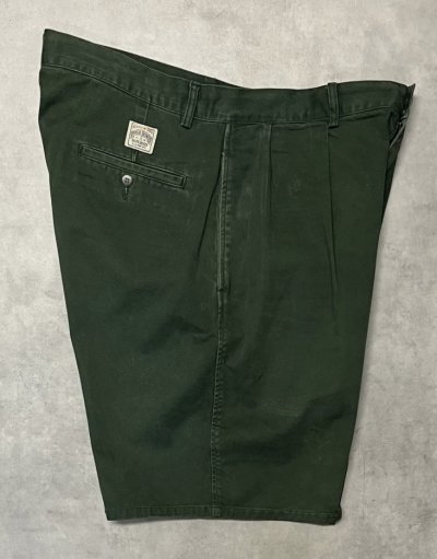 画像5: 90'S RALPH LAUREN "ボックスロゴ" ツープリーツ チノショーツ ダークグリーン TALONジップ USA製 (VINTAGE)