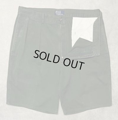 画像3: 90'S RALPH LAUREN "ボックスロゴ" ツープリーツ チノショーツ ダークグリーン TALONジップ USA製 (VINTAGE)