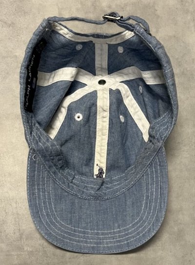 画像5: 90'S RALPH LAUREN POLO SPORT ロゴ刺繍 シャンブレー ベースボールキャップ ブルー USA製 (VINTAGE)