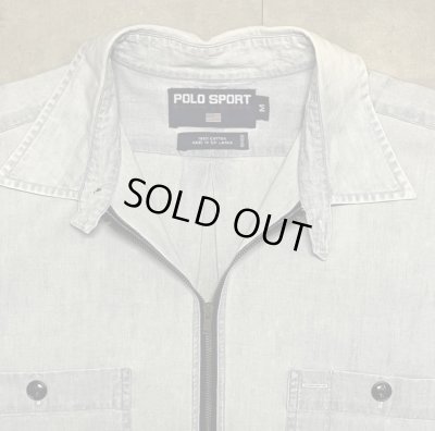 画像3: 90'S RALPH LAUREN POLO SPORT チンスト付き ハーフジップ 半袖 シャンブレーシャツ ブルー (VINTAGE)