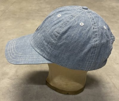 画像3: 90'S RALPH LAUREN POLO SPORT ロゴ刺繍 シャンブレー ベースボールキャップ ブルー USA製 (VINTAGE)