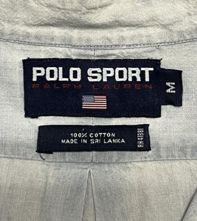 画像2: 90'S RALPH LAUREN POLO SPORT チンスト付き ハーフジップ 半袖 シャンブレーシャツ ブルー (VINTAGE)