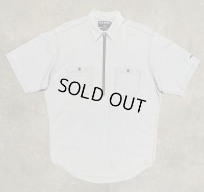 画像1: 90'S RALPH LAUREN POLO SPORT チンスト付き ハーフジップ 半袖 シャンブレーシャツ ブルー (VINTAGE)
