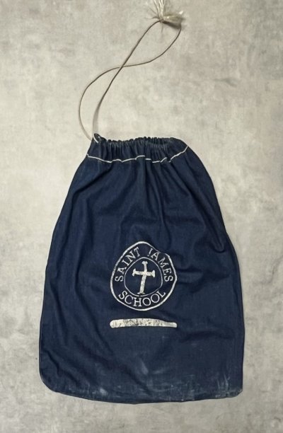 画像1: 60'S SAINT JAMES SCHOOL 耳付き デニム ジムバッグ インディゴ (VINTAGE)