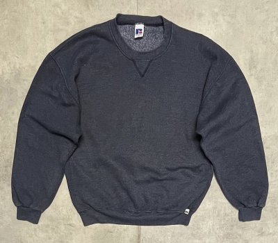 画像1: 90'S RUSSELL ATHLETIC 前Vガゼット付き クルーネック スウェットシャツ ネイビーヘザー メキシコ製 (VINTAGE)