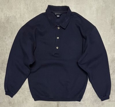 画像1: 90'S LANDS' END 三角タグ 襟付き スウェットシャツ ネイビー USA製 (VINTAGE)